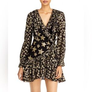 NWT LoveShackFancy Findlay Wrap Dress Size 8 Stars Black/Gold
